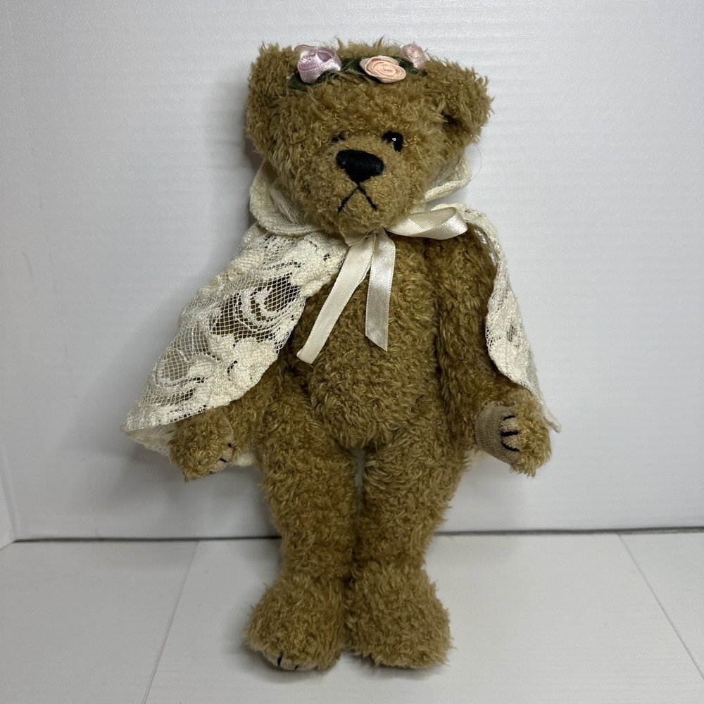 Ty Attic Treasures Eve 12" Plush Tan Teddy Bear Lacy Hooded Shawl from 1993